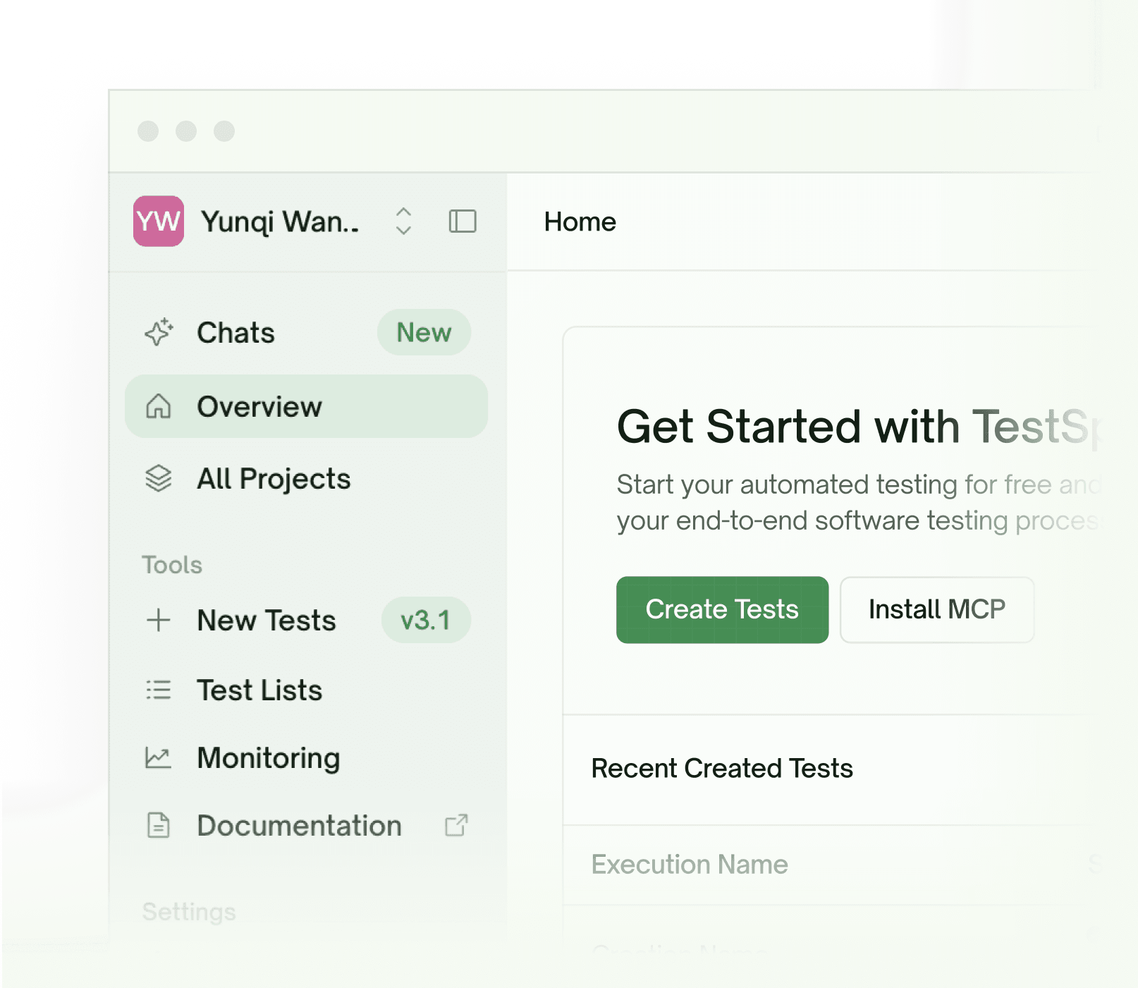 The TestSprite web dashboard
