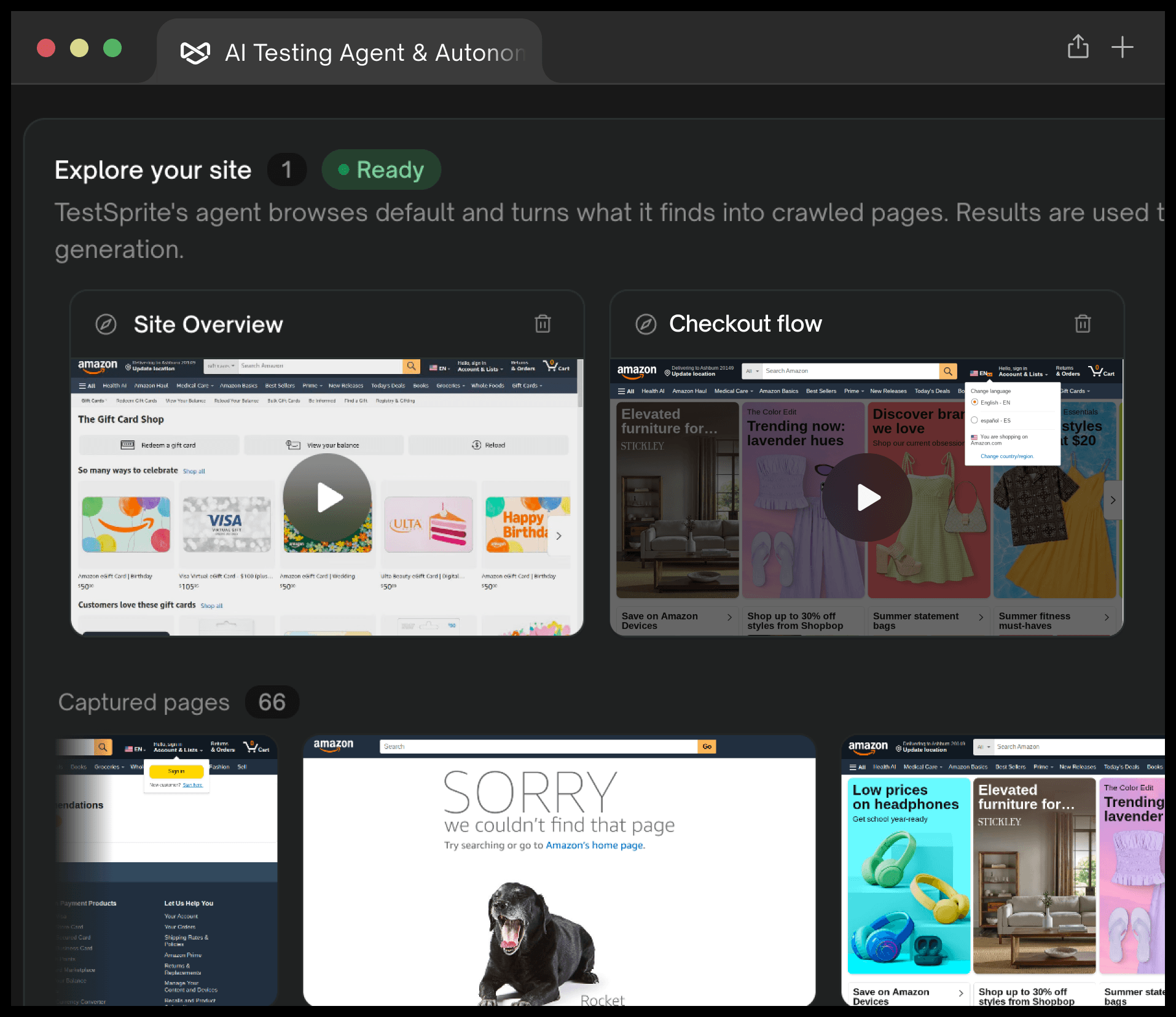 A TestSprite agent browsing a live product to learn it