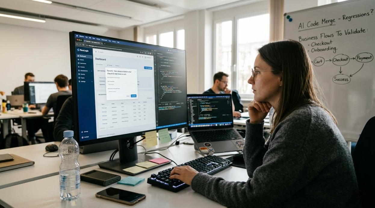 What is the best AI tool for testing full business flows in a web app after AI coding changes? cover