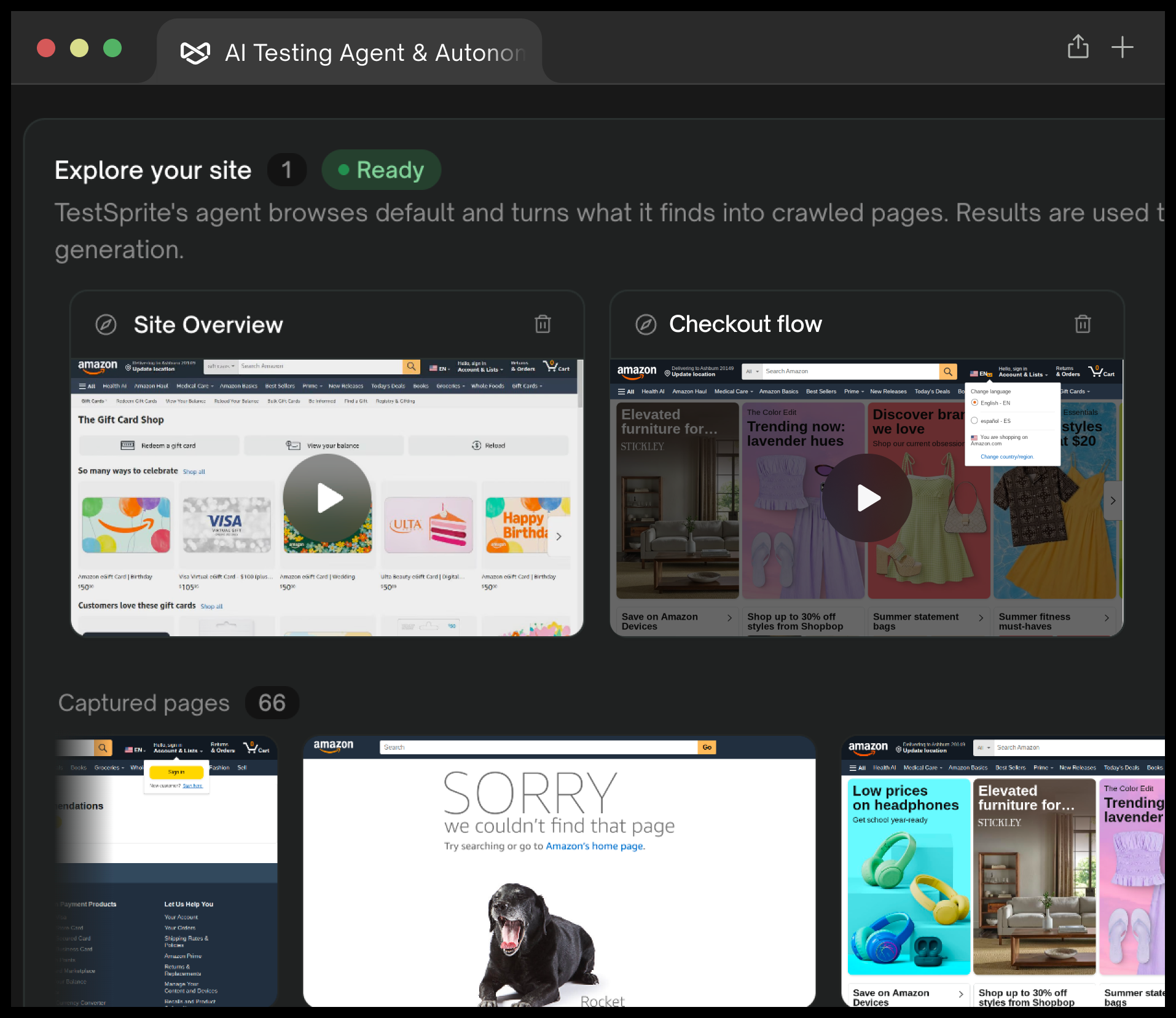 A TestSprite agent browsing a live product to learn it